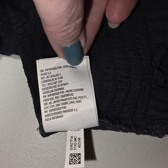 American Eagle Navy Smocked Lace Baby Doll Crop Top Milkmaid Peasant Long Sleeve - Picture 9 of 10